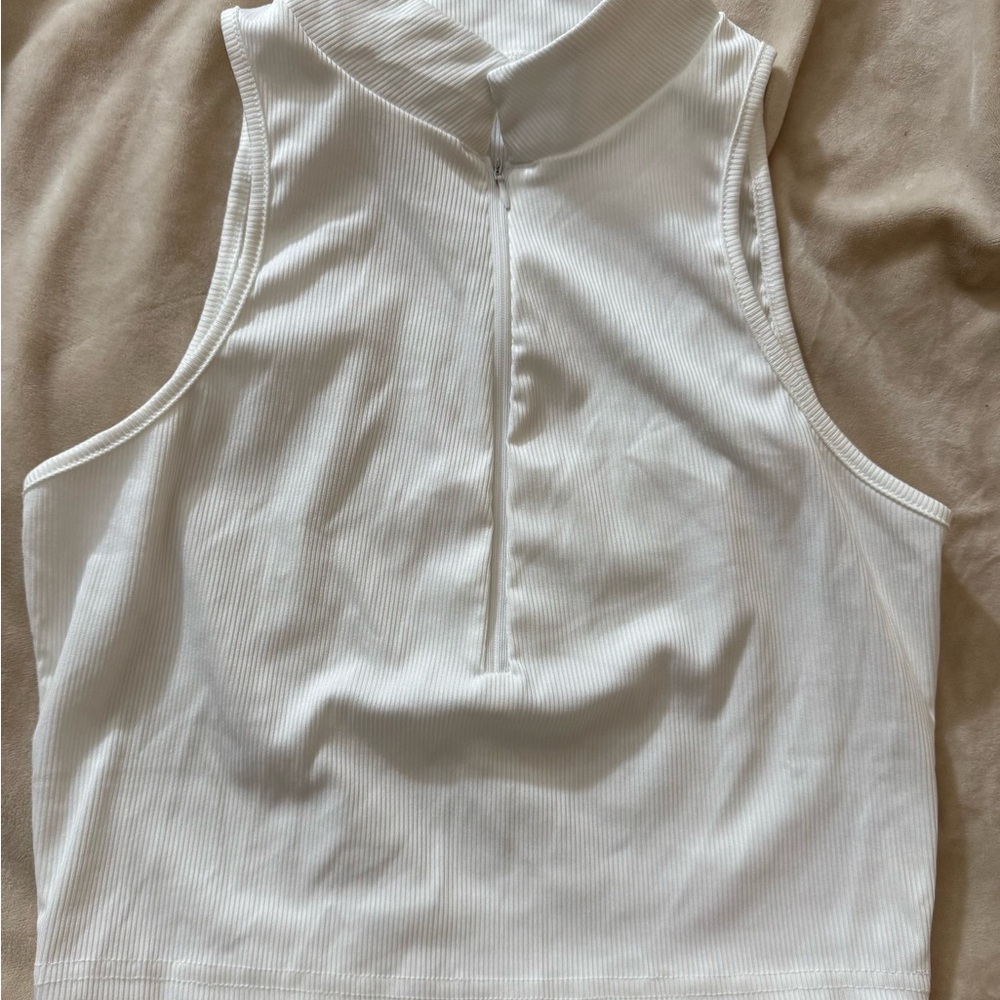White Sleeveless Ribbed Top